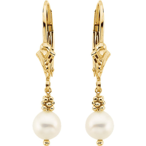 14K Yellow Gold Freshwater Pearl Leverback Earrings - Cailins | Fine Jewelry + Gifts