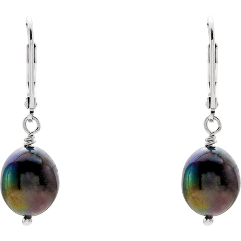 Sterling Silver Freshwater Black Pearl Leaverback Earrings - Cailins | Fine Jewelry + Gifts