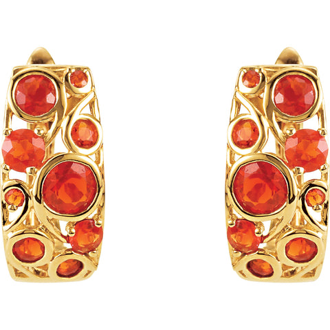 14K Yellow Gold Cabachon Mexican Fire Opal Hinge Hoop Earrings - Cailin's