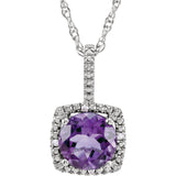 Sterling Silver Halo Birthstone diamond 18 Inch Necklace - Cailin's