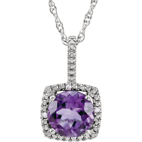 Sterling Silver Halo Birthstone diamond 18 Inch Necklace - Cailin's