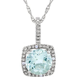 Sterling Silver Halo Birthstone diamond 18 Inch Necklace - Cailin's