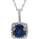 Sterling Silver Halo Birthstone diamond 18 Inch Necklace - Cailin's
