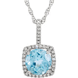Sterling Silver Halo Birthstone diamond 18 Inch Necklace - Cailin's