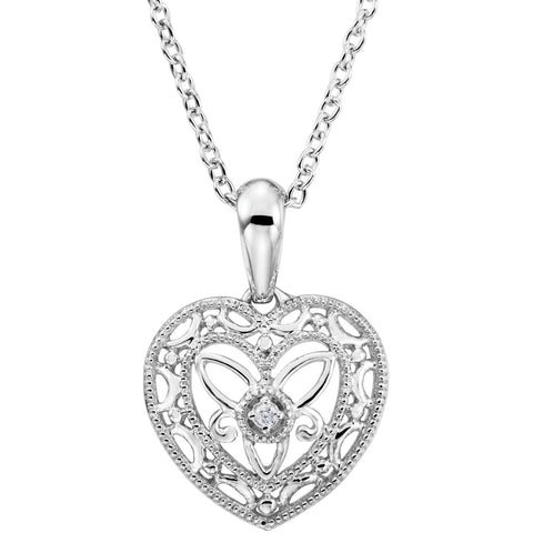 Sterling Silver diamond Heart Filigree Necklace - Cailin's