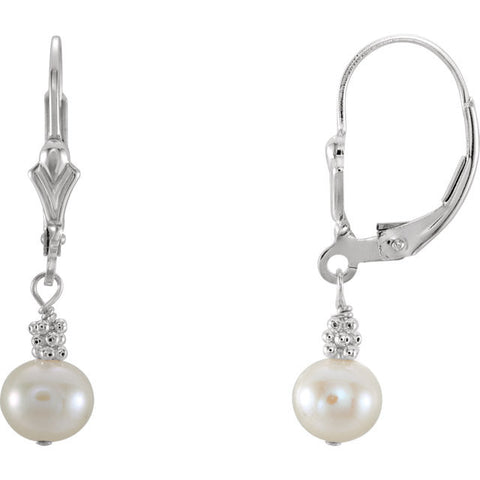 Sterling Silver Pearl Leverback Earrings - Cailins | Fine Jewelry + Gifts