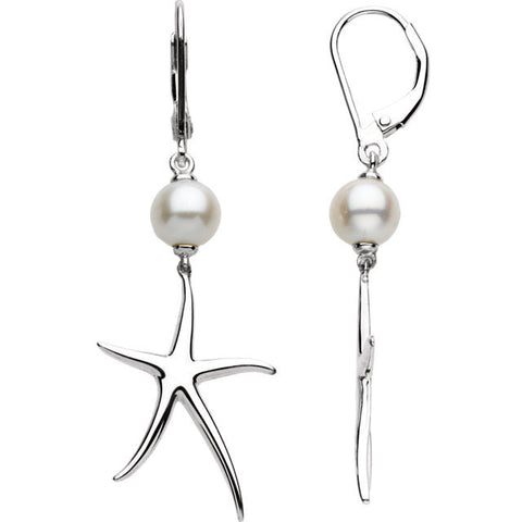 Sterling Silver Starfish Freshwater Pearl French Wire Earrings - Cailins | Fine Jewelry + Gifts