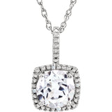Sterling Silver Halo Birthstone diamond 18 Inch Necklace - Cailin's