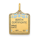 14K Yellow Gold Birth Certificate Necklace Charm - Cailin's