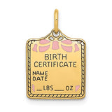 14K Yellow Gold Birth Certificate Necklace Charm - Cailin's