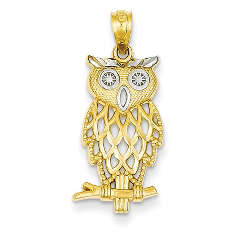 14K Gold Two Tone diamond Cut Owl Necklace Charm - Cailin's