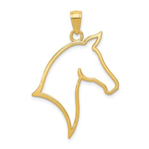 14K Yellow Gold Horse Head Outline Necklace Charm - Cailin's