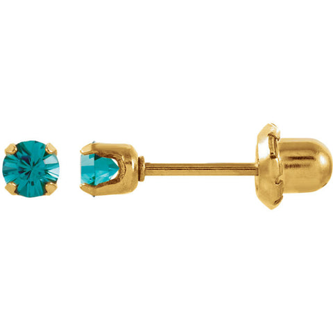 14K Yellow Gold Youth Solitare Faux Birthstone Earrings - Cailin's