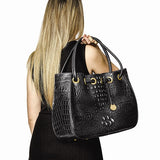 Black Silver Luxe Leather Shoulder Tote Bag - Cailin's