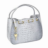 Black Silver Luxe Leather Shoulder Tote Bag - Cailin's