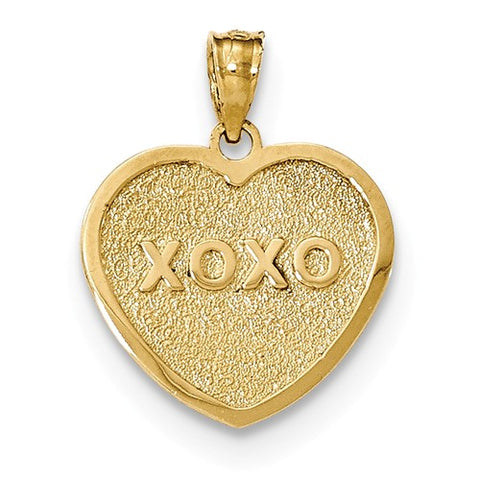 14K Yellow Gold My Love XOXO Reversible Heart Necklace Charm - Cailin's