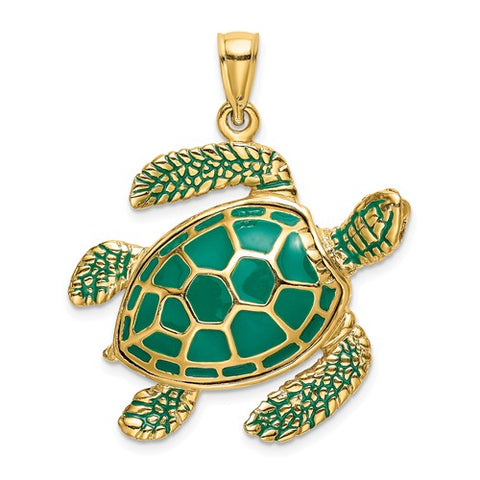 14K Yellow Gold Sensational Sea Turtle Necklace Charm - Cailin's