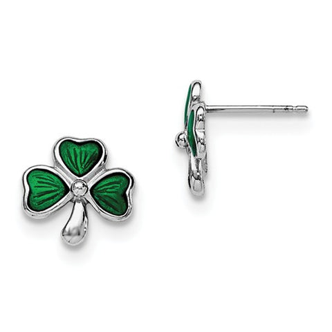 Sterling Silver Green Lucky Shamrock Post Earrings - Cailin's