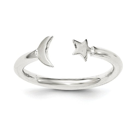 925 Sterling Silver Crescent Moon Star Ring - Cailin's