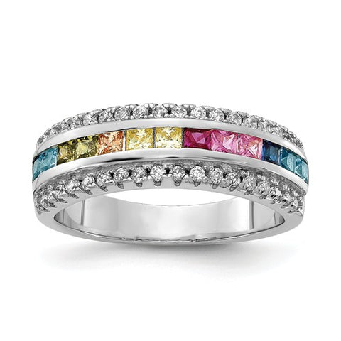 925 Sterling Silver Regal Rainbow CZ Ring - Cailin's