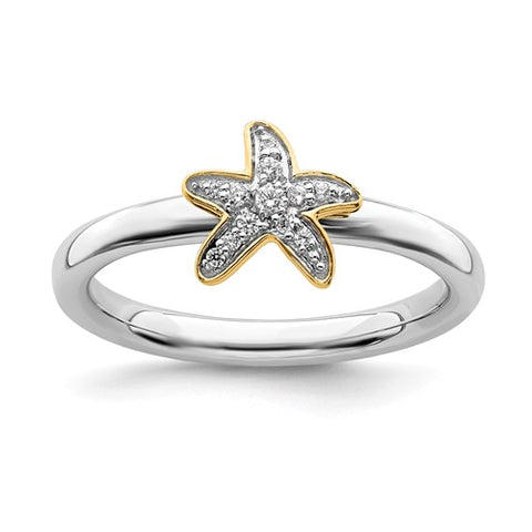925 Sterling Silver Gold Starfish diamond Ring - Cailin's