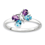 925 Sterling Silver Amethyst Blue Topaz Butterfly Ring - Cailin's