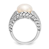 925 Sterling Silver Freshwater White Pearl Pavé diamond Ring - Cailin's