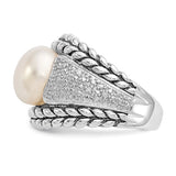 925 Sterling Silver Freshwater White Pearl Pavé diamond Ring - Cailin's