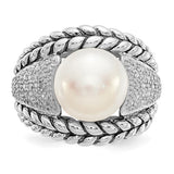 925 Sterling Silver Freshwater White Pearl Pavé diamond Ring - Cailin's
