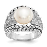 925 Sterling Silver Freshwater White Pearl Pavé diamond Ring - Cailin's