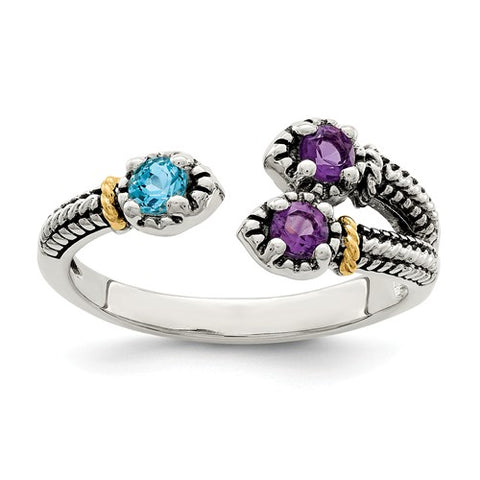 Sterling Silver 14K Blue Topaz Amethyst Trio Ring - Cailin's