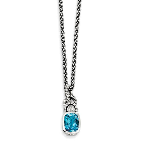 Sterling Silver Blue Topaz diamond 18in Necklace - Cailin's