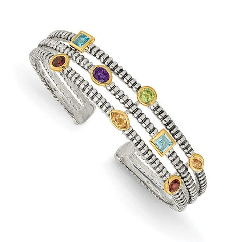 14K Two Tone Multi Gemstone 1 CT Bangle Bracelet - Cailin's