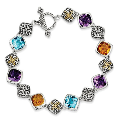 Genuine Multi Gem Two Tone Antique Toggle Bracelet - Cailin's