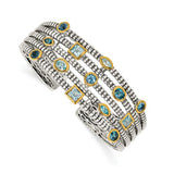 925 Sterling Silver 3CT Swiss Blue Topaz Antique Cuff Bracelet - Cailin's