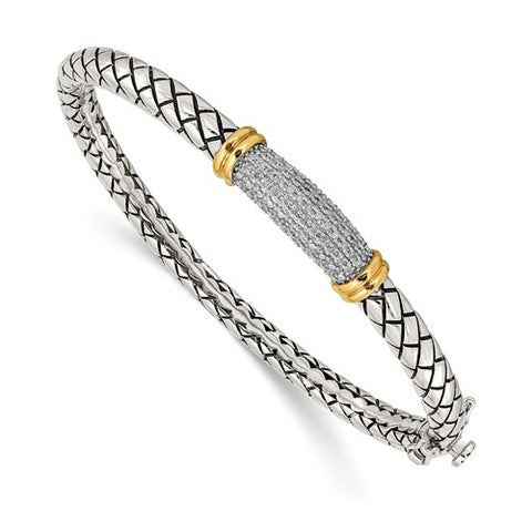 Sterling Silver 14KY Gold Accent diamond Bangle Bracelet - Cailin's