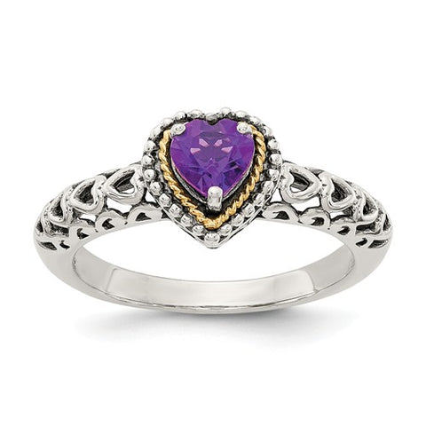925 Sterling Silver with 14KY Accent Antique Amethyst Heart Ring - Cailin's