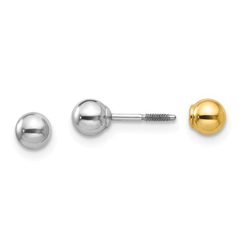 14K Reversible Two Tone Ball Screw Back Earrings - Cailin's