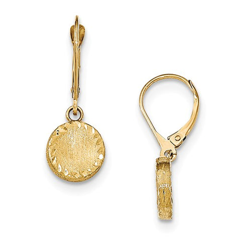 14K Yellow Gold Elegant diamond Cut Circle Leverback Earrings - Cailin's
