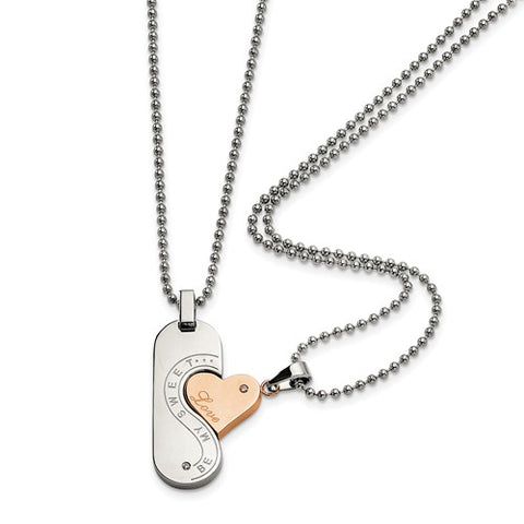 Stainless Steel Pink Plate SweetHeart Love Two Piece Necklace Set - Cailin's