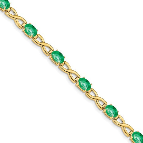 14K Yellow Gold Green Emerald Irish Infinity Bracelet