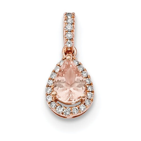 14K Rose Gold Magnificent Morganite delicious diamond Pear Pendant - Cailin's