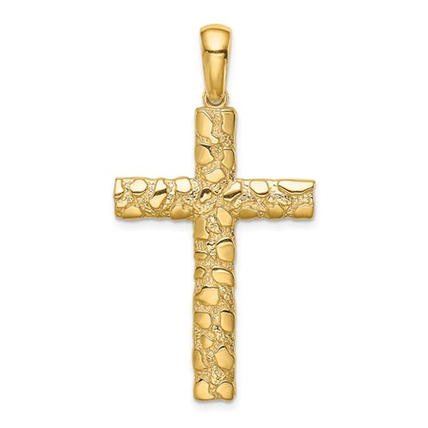 14K Yellow Gold Nugget Cross Necklace Charm - Cailin's