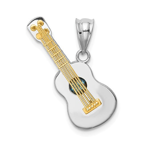 Two Tone Blue Topaz Acoustic Guitar Necklace Charm - Cailin's