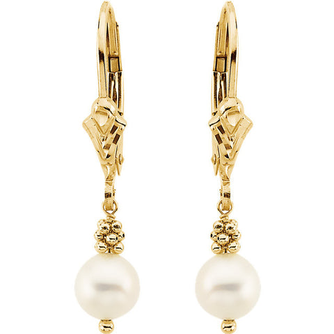 14K Yellow Gold Freshwater Pearl Leverback Earrings – Cailin's Fine ...