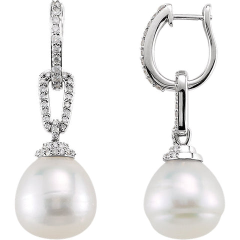 14K White Gold South Sea Pearl Half Carat diamond Earrings - Cailin's
