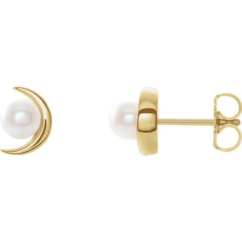 Crescent Moon Freshwater Pearl Post Earrings - Cailin's