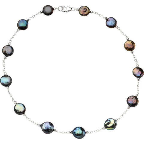 Sterling Silver Black Coin Pearl Necklace - Cailin's