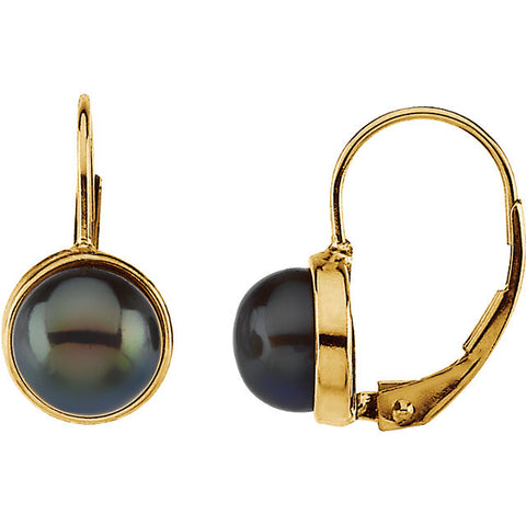 14K Gold Freshwater Black Pearl Leverback Earrings - Cailin's