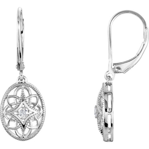 Sterling Silver Filigree diamond Leverback Earrings - Cailins | Fine Jewelry + Gifts